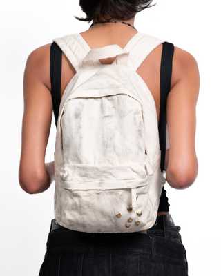 Rivets Backpack - White Hand Finished